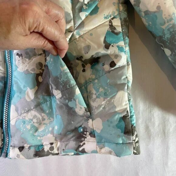 Gerry Girls M 10 / 12 Puffer Jacket Snow Camo Pattern Light Blue Gray Fleece - Picture 6 of 11